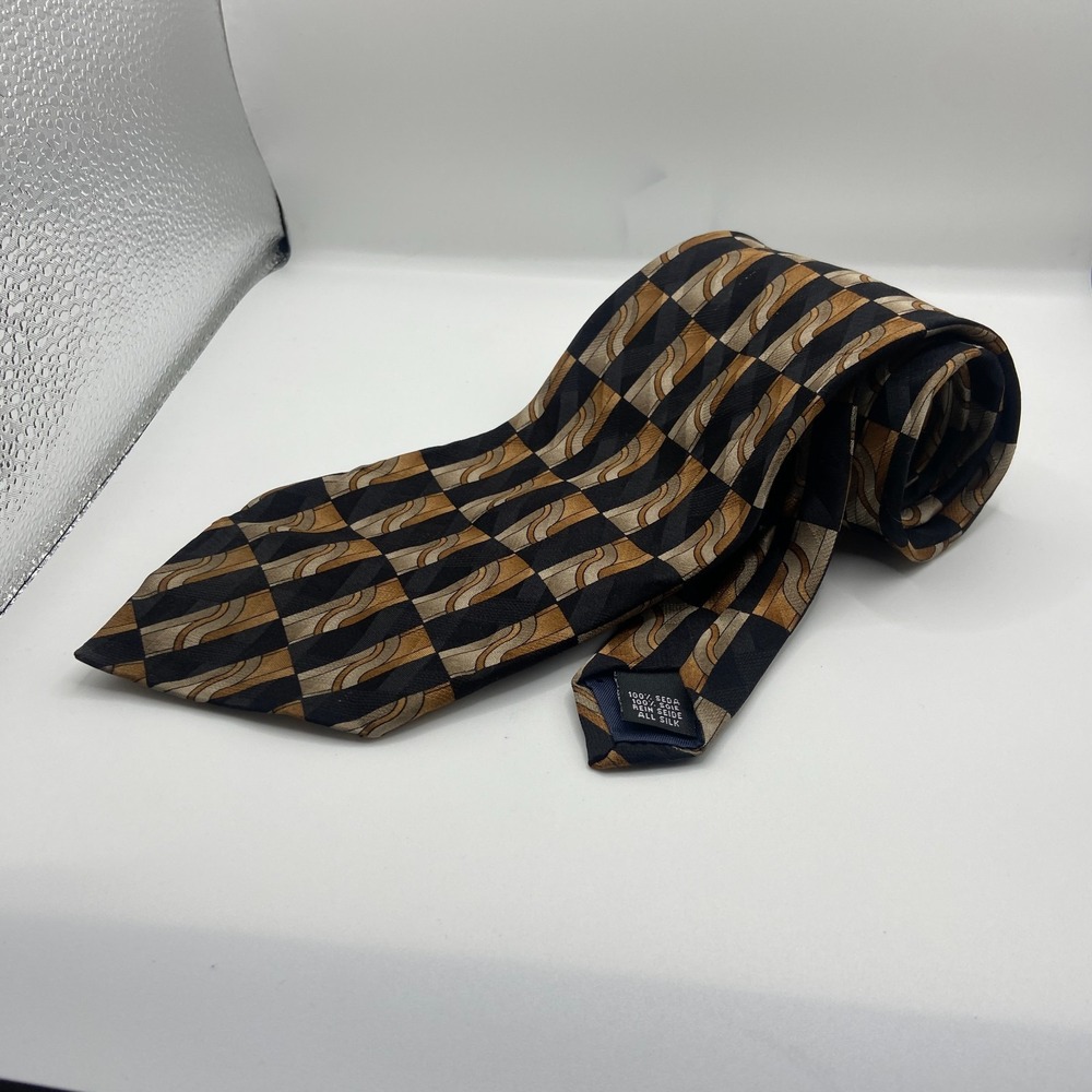 Foxx & Hawkfield Men Black Brown Tiles Pattern Business Pointed Elegant Neck Tie